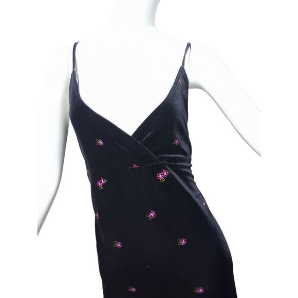 Y2K Vintage Velvet Women size XL Floral  Embroidered Whimsigoth Fairy Maxi Dress - Picture 7 of 12